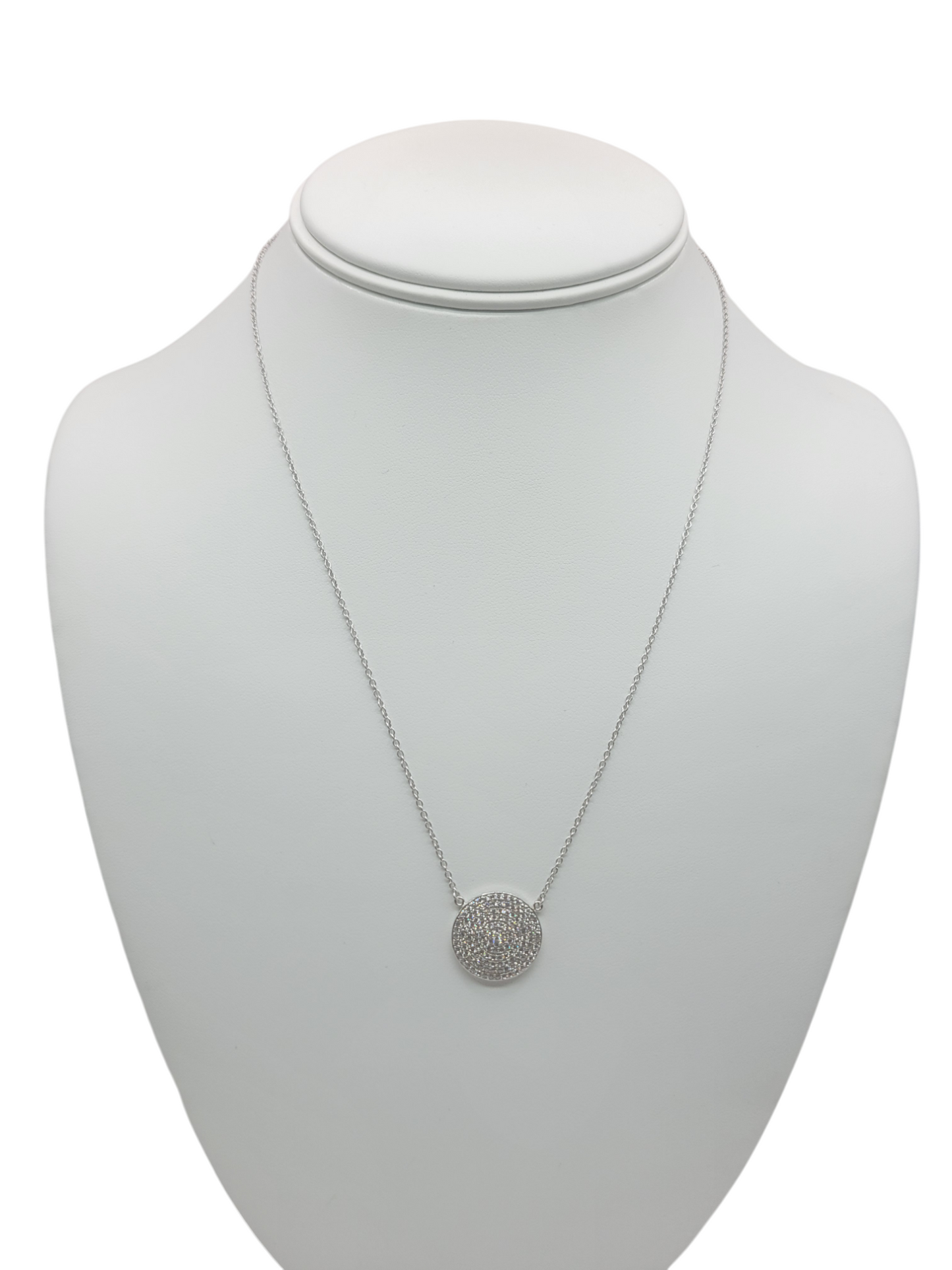 925 silver chain. Circle pendant with CZ stone. 18in.  1mm