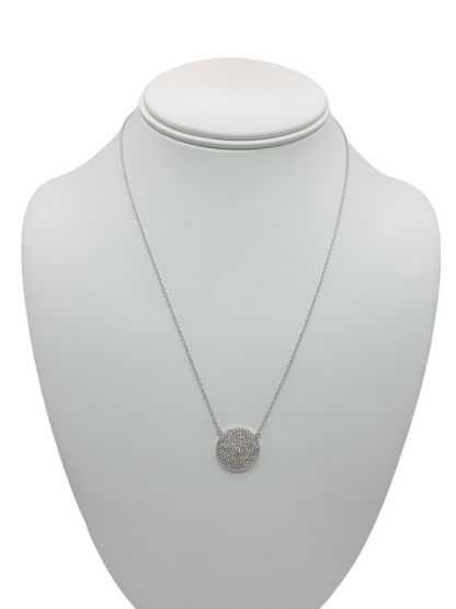 925 silver chain. Circle pendant with CZ stone. 18in.  1mm