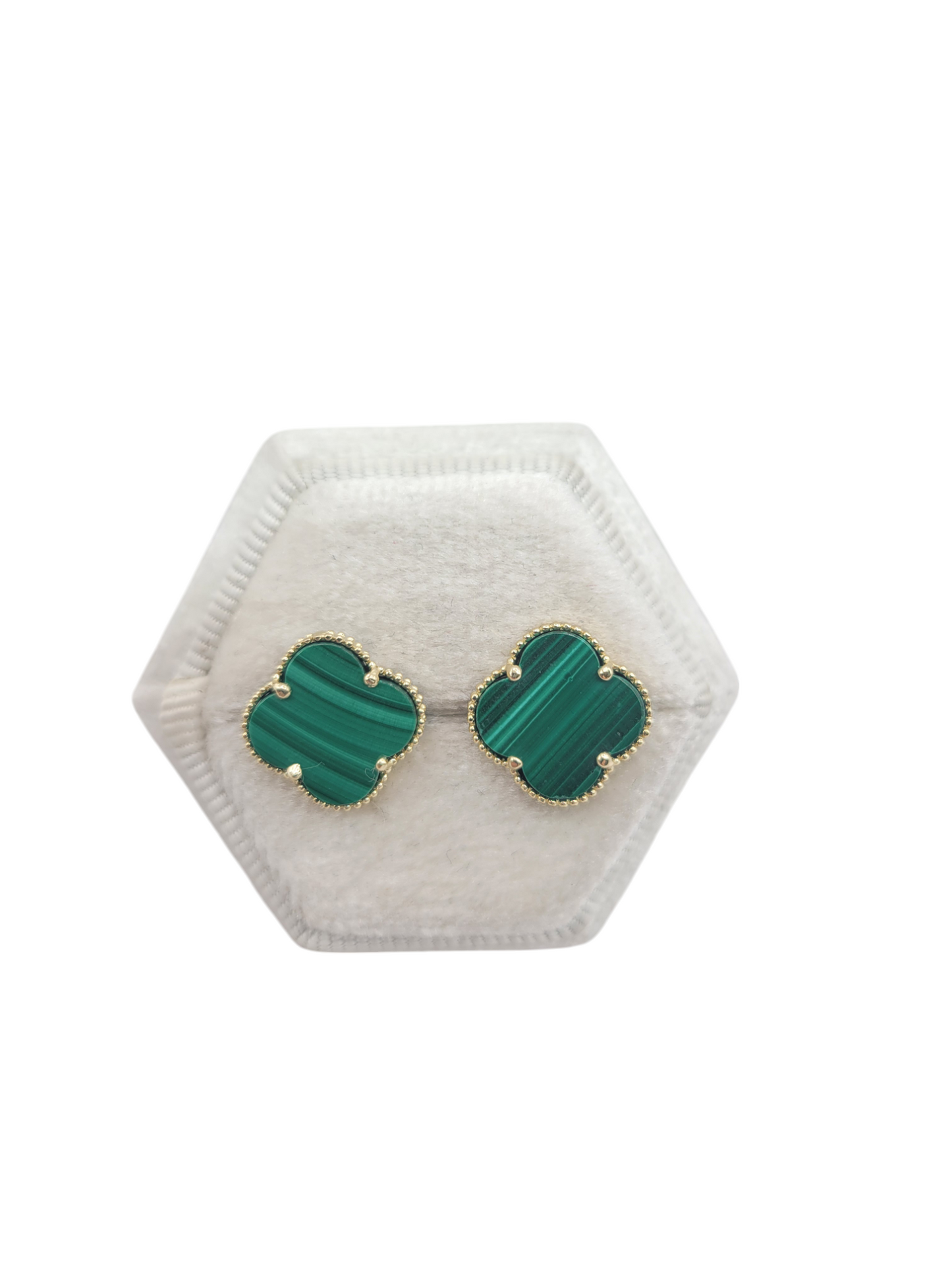 10K gold earrings. Green flowers.