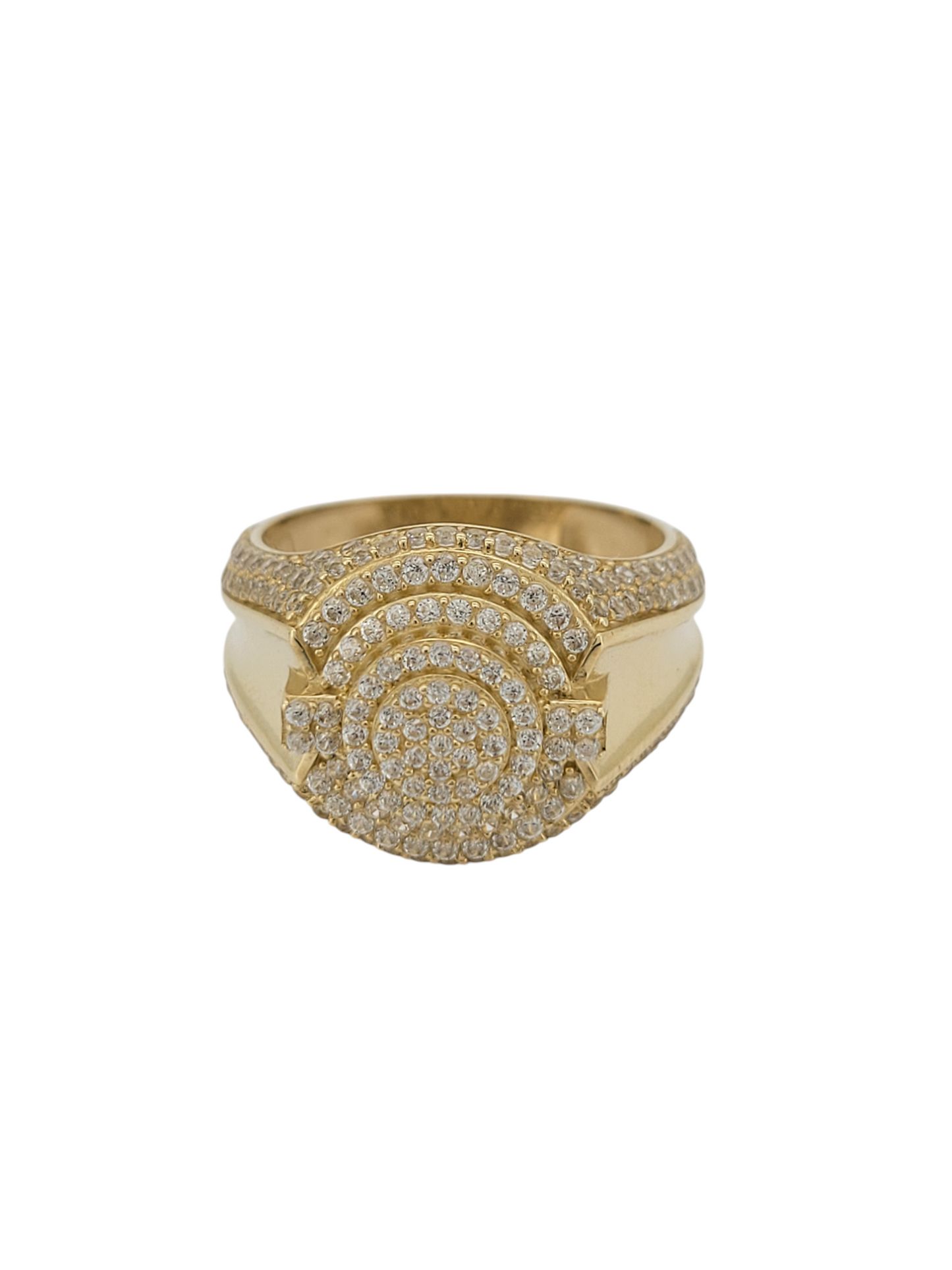 14K gold ring. Round. With CZ stones. Size 10