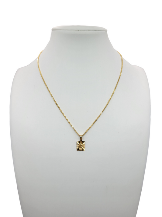 14K Gold Franco Chain. Virgin of Guadalupe Pendant. 16 inches. 1.5 mm.