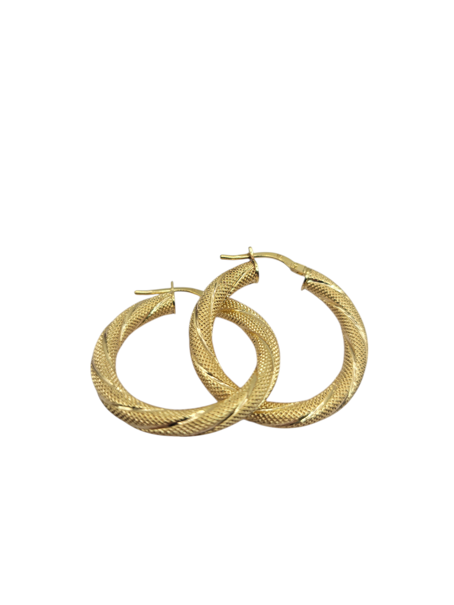10K gold earrings. Medium-thick snowy hoops. Size 3.