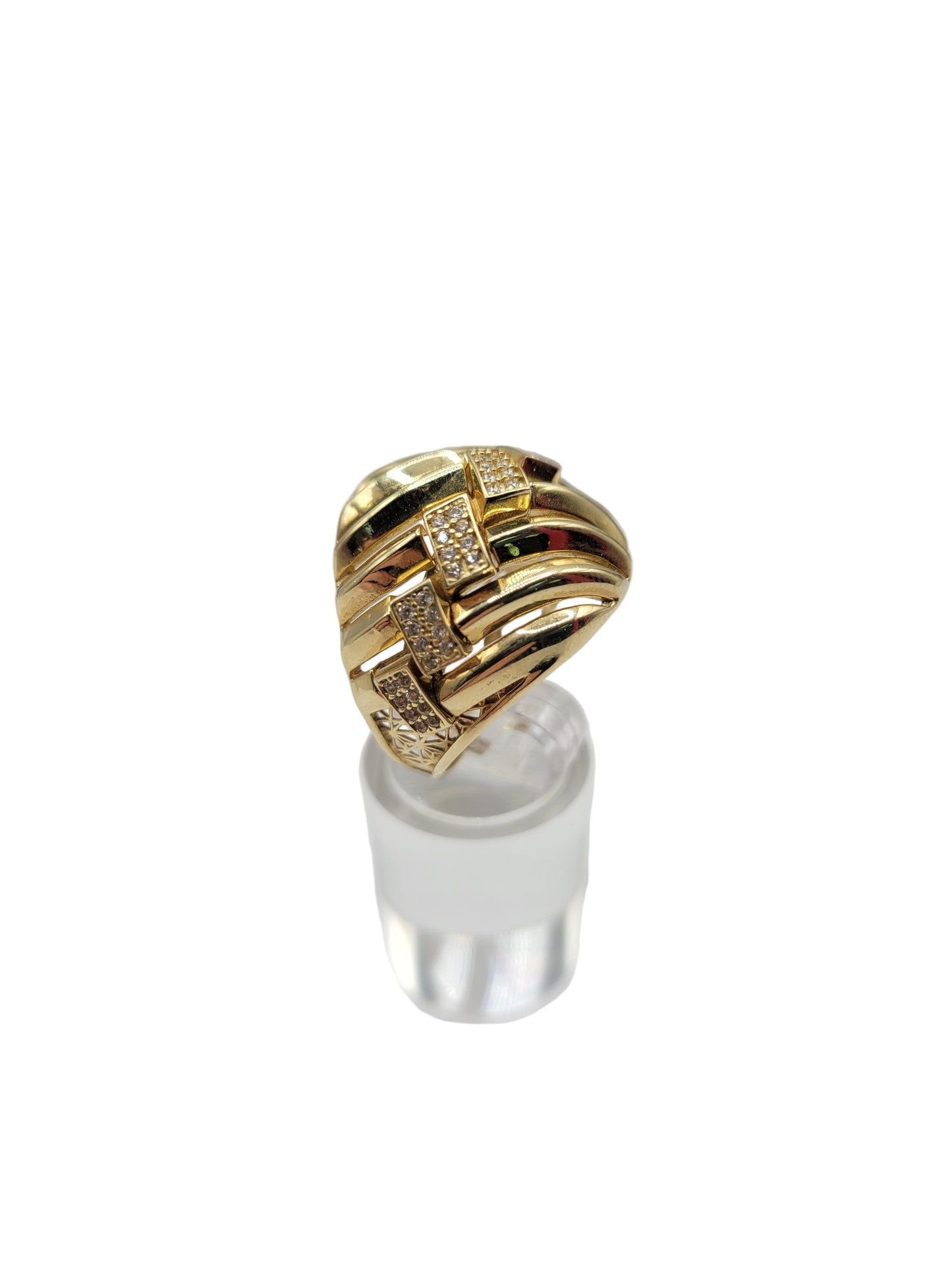10K gold ring. Waves with rectangle with CZ stone. Size 9