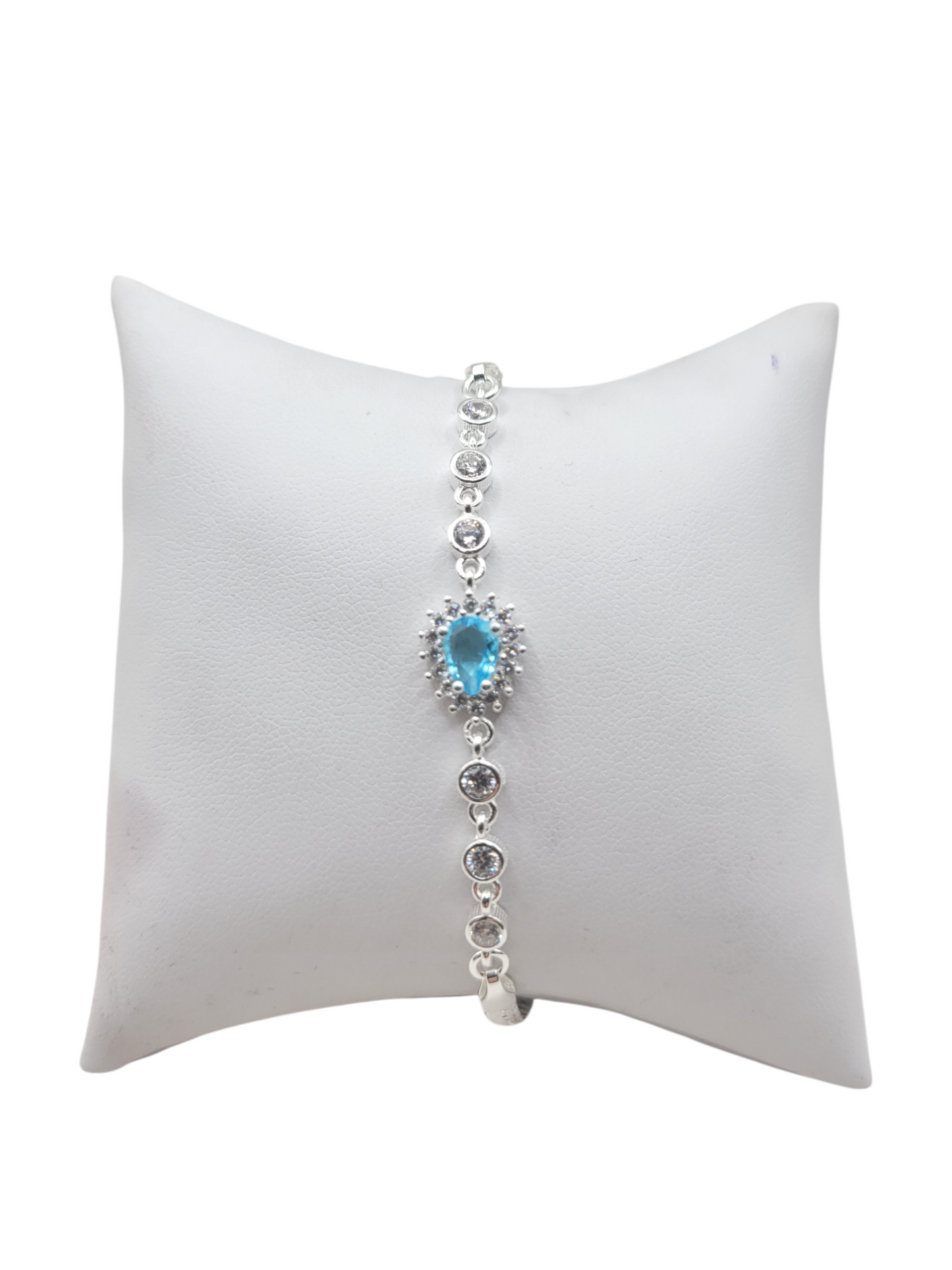 925 silver bracelet. Light blue stone. 8.5in. 3mm