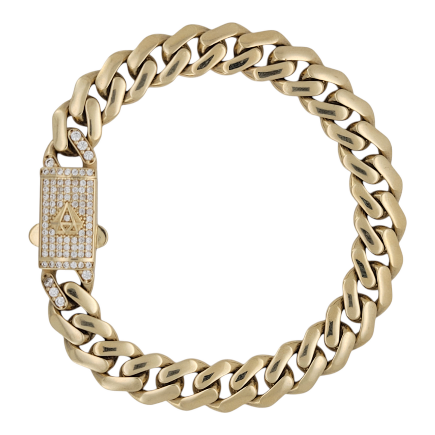 10K gold bracelet. Clasp with CZ stone. 8in . 9mm