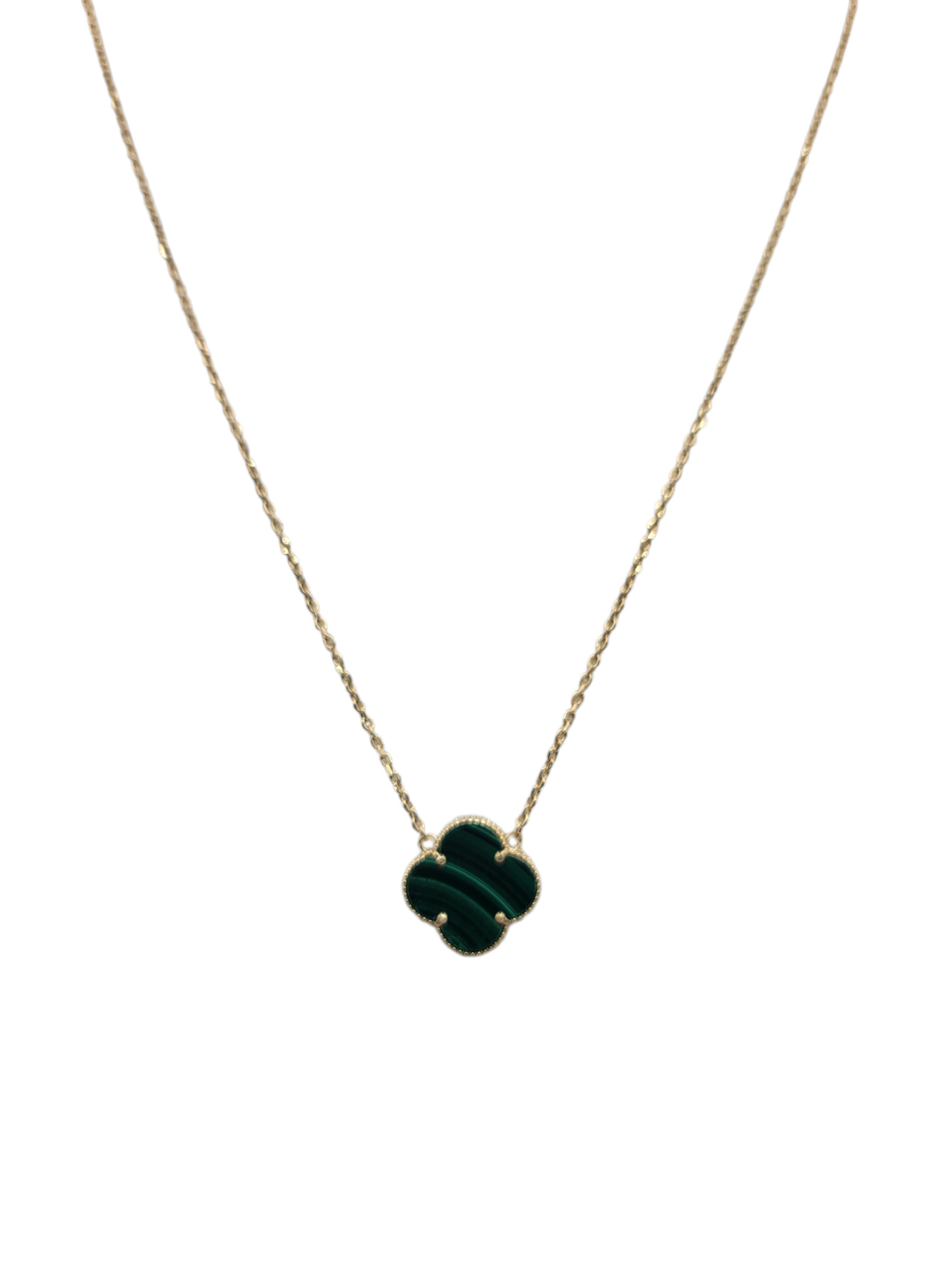 10K Gold Necklace. Green Flower. 18in. 1mm