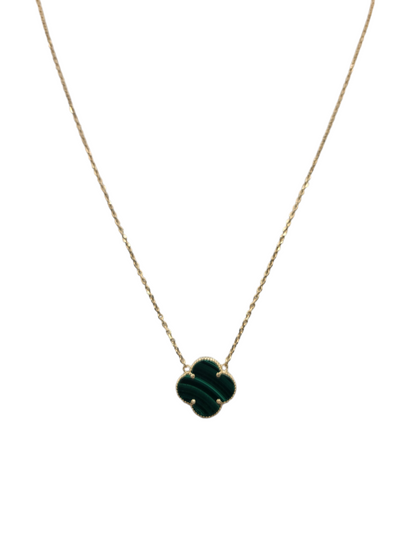 10K Gold Necklace. Green Flower. 18in. 1mm