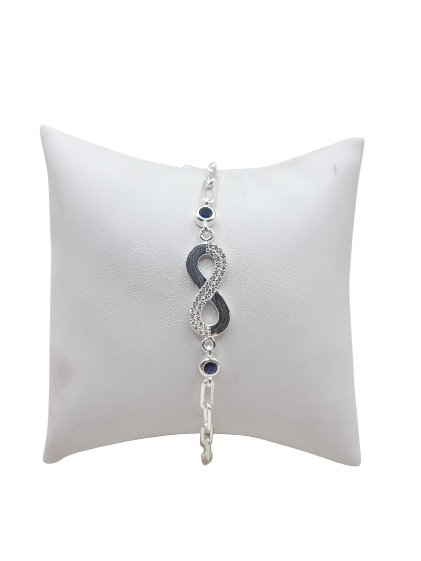 925 silver bracelet. Simple infinity symbol. Blue CZ stones. 7.5in . 3mm