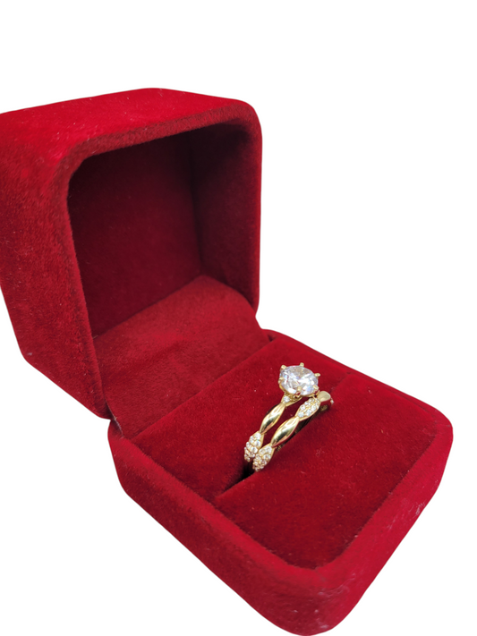 10K gold engagement rings. Duo. Plain design with CZ stones. Size 8.5