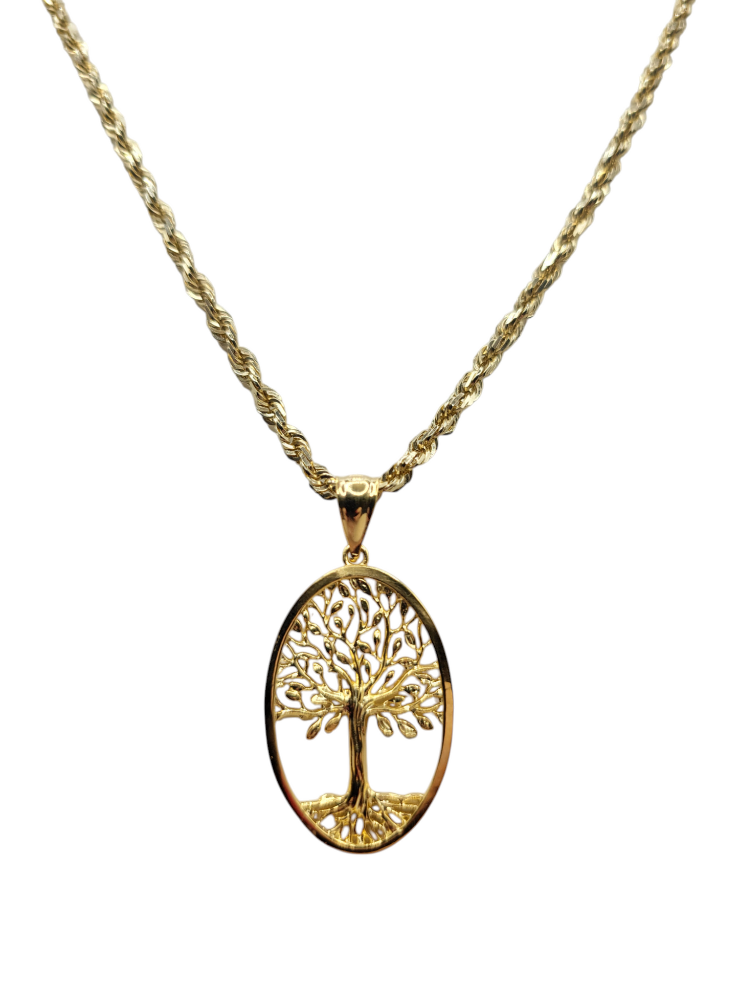 10K gold rope chain. Tree of life pendant. 20in . 2.5mm