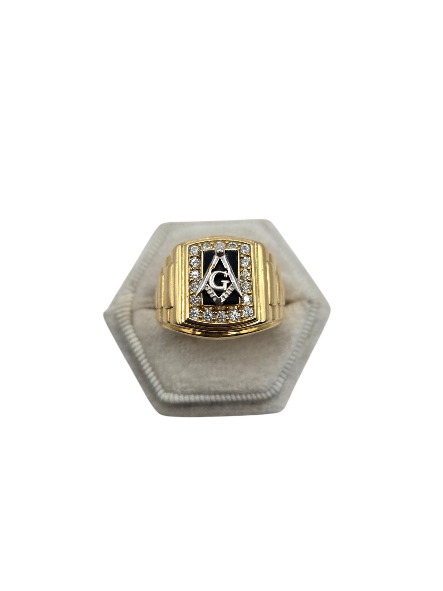 10k Gold Ring of Mason with CZ Stones, Size 11