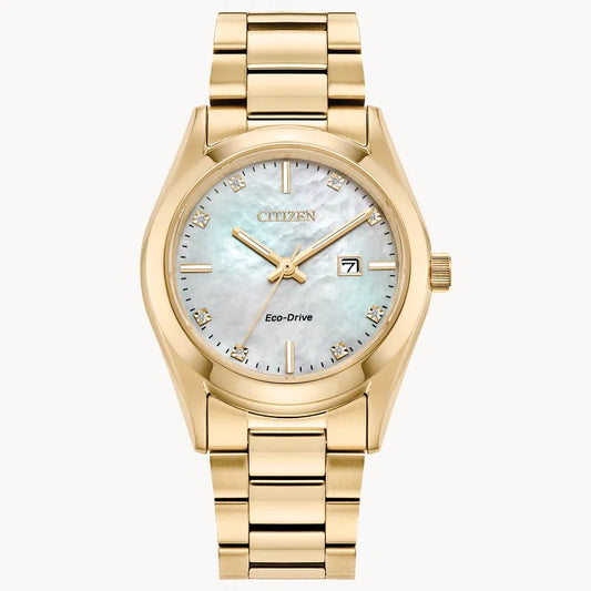 Sport Luxury Eco-Drive White Mother of Pearl Dial Ladies Watch
Item No. EW2702-59D