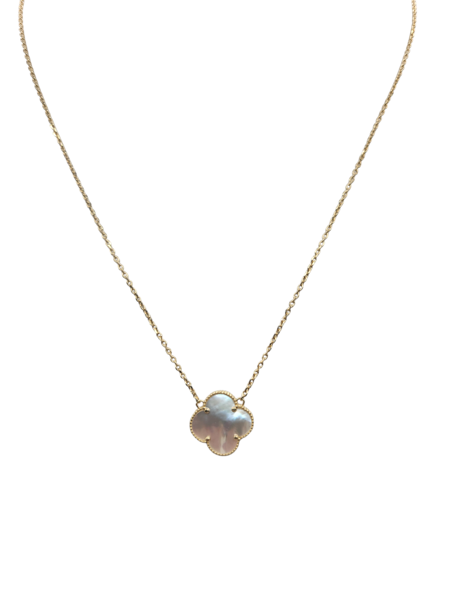 10K Gold Necklace. White Flower. 18in. 1mm