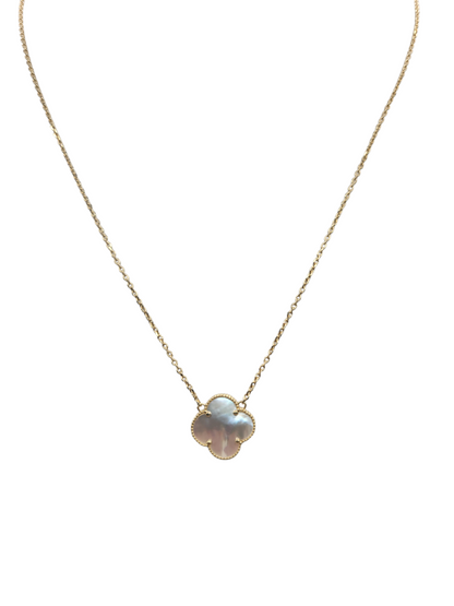 10K Gold Necklace. White Flower. 18in. 1mm