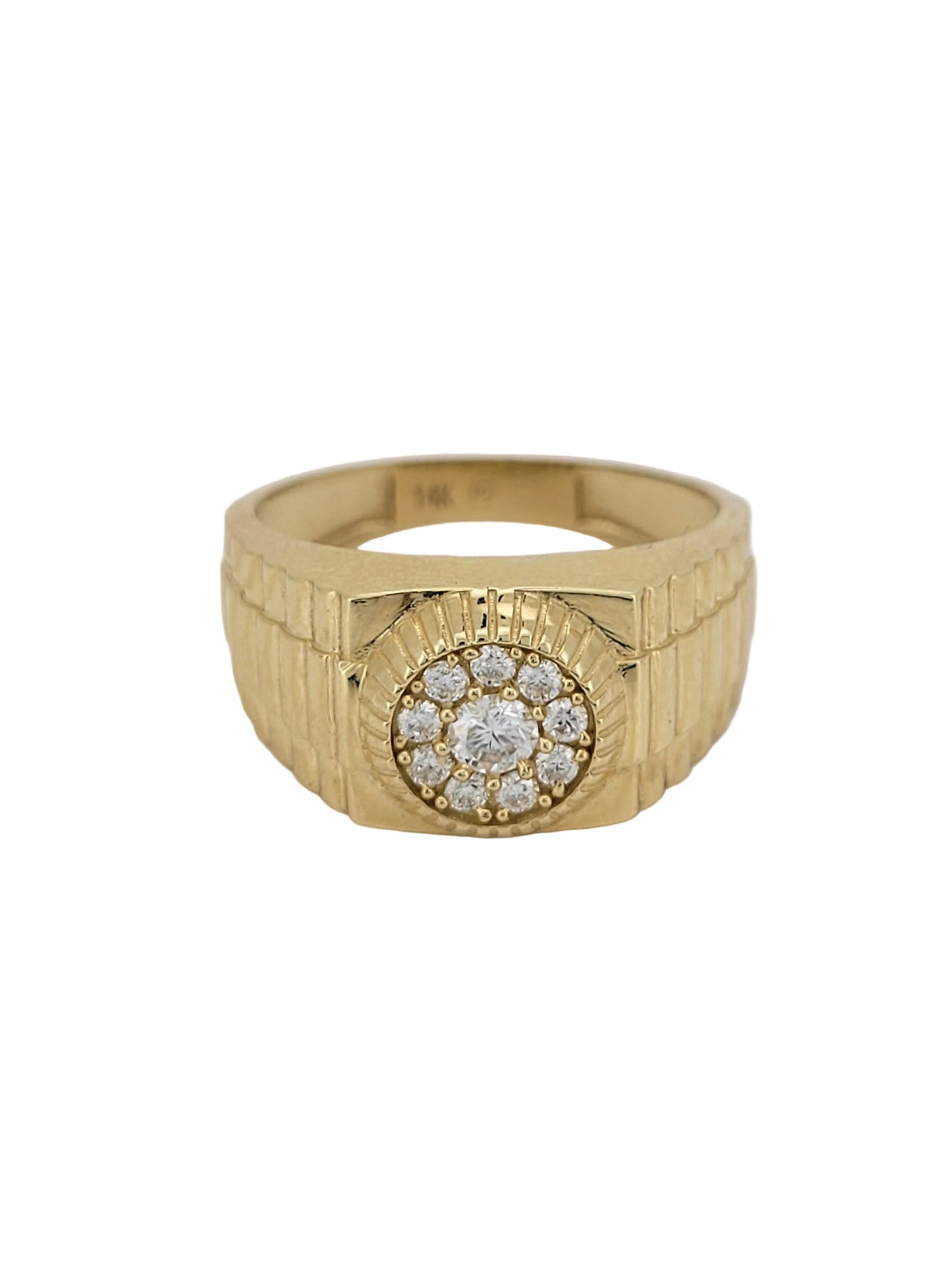 14K gold ring, round with CZ stone