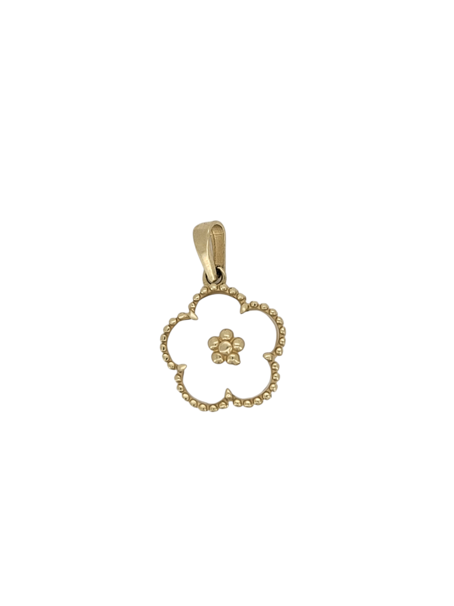 10K gold pendant. White flower.