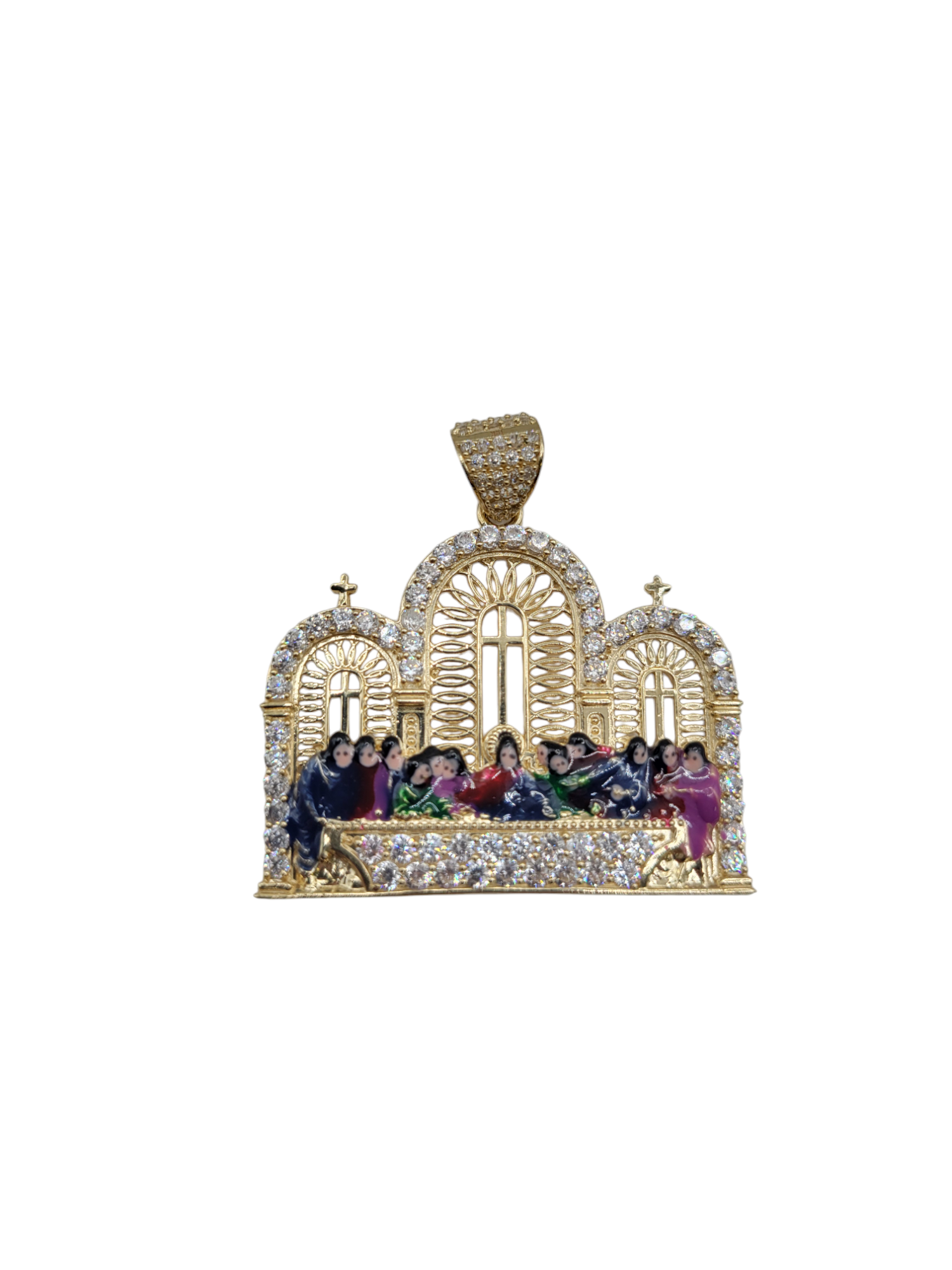 10K gold pendant. Last Supper colors. CZ stone