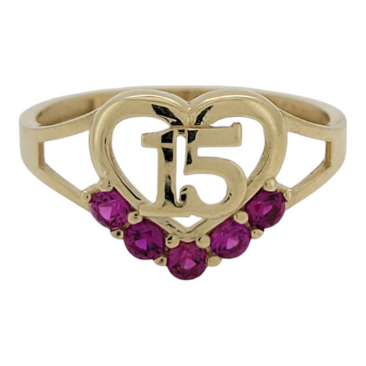 10K gold ring. Quinceañera. Heart with pink CZ stone. Size 9