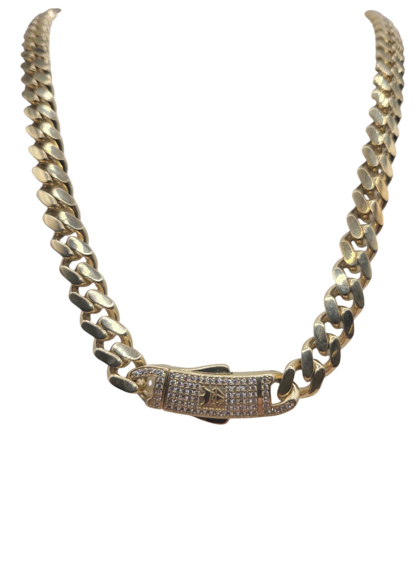 10K gold Cuban chain with CZ stone clasp. 24in . 9mm