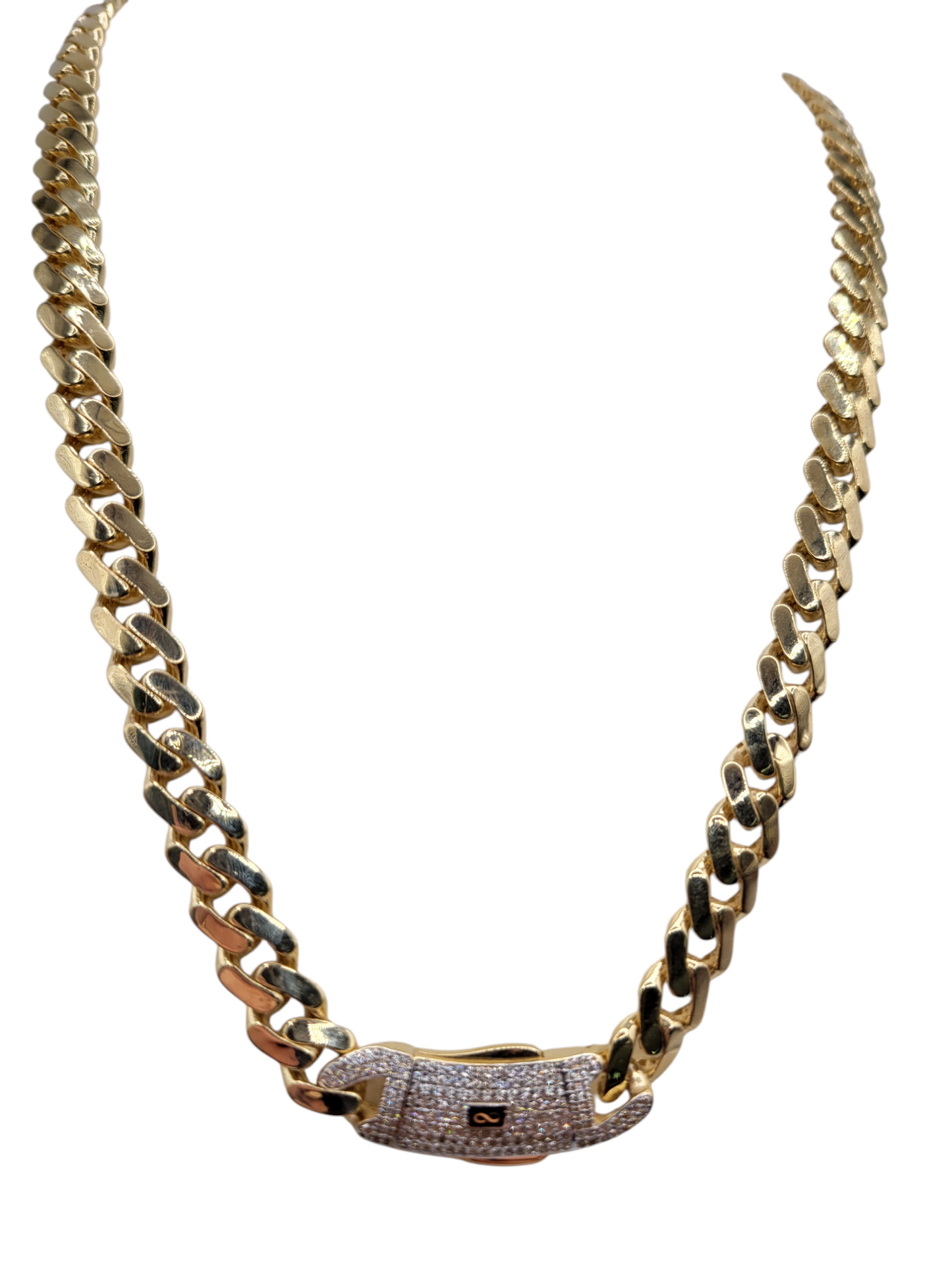 14K gold chain. Monaco style. CZ stone clasp. 24in. 7mm