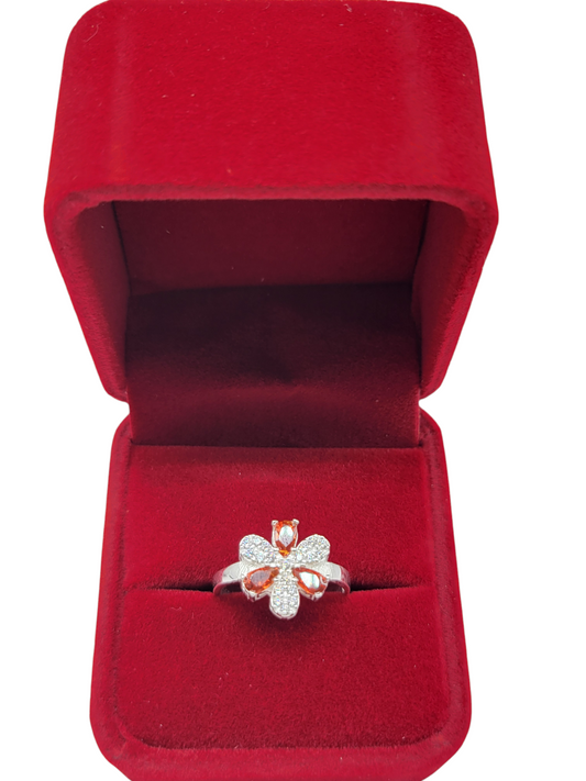 925 silver ring. Red and white CZ stone flower. Size 6.5