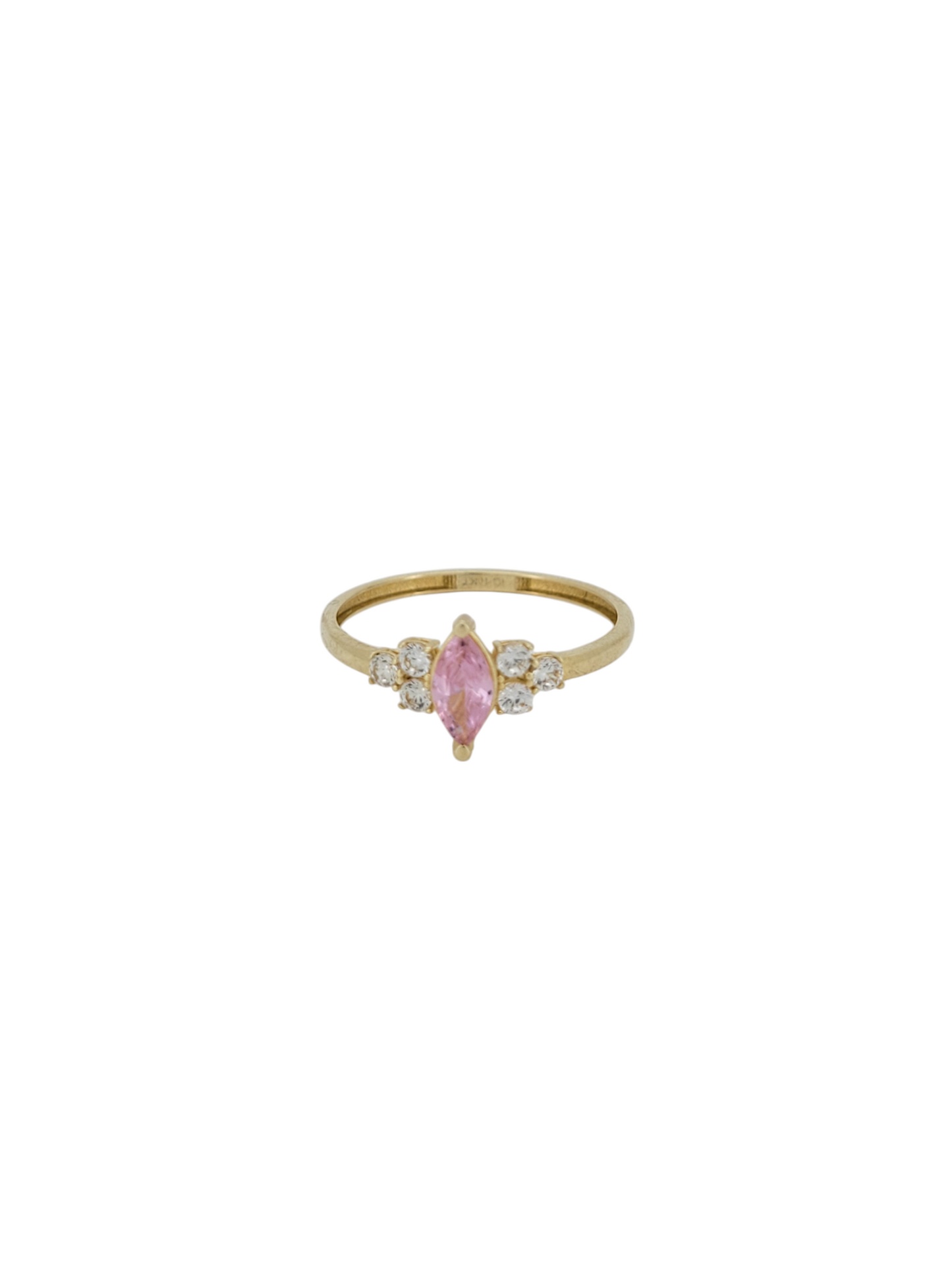 10K gold ring. rhombus pink stone. CZ stones. Size 7