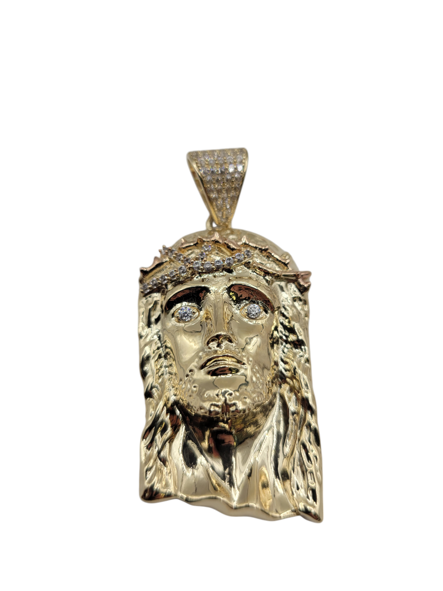 10K gold pendant. jesus christ 2.5in. 3mm