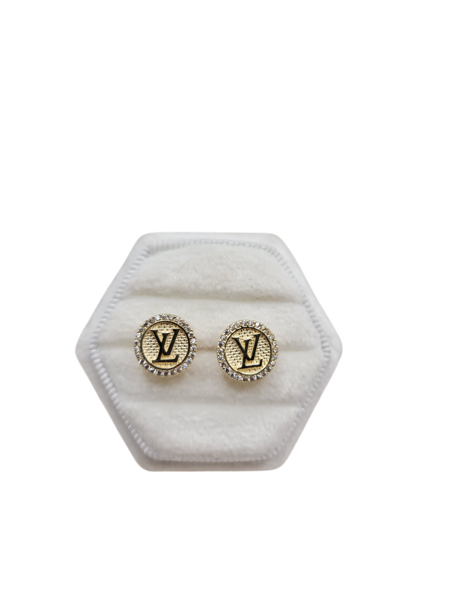 14K gold earrings. LV. CZ stones