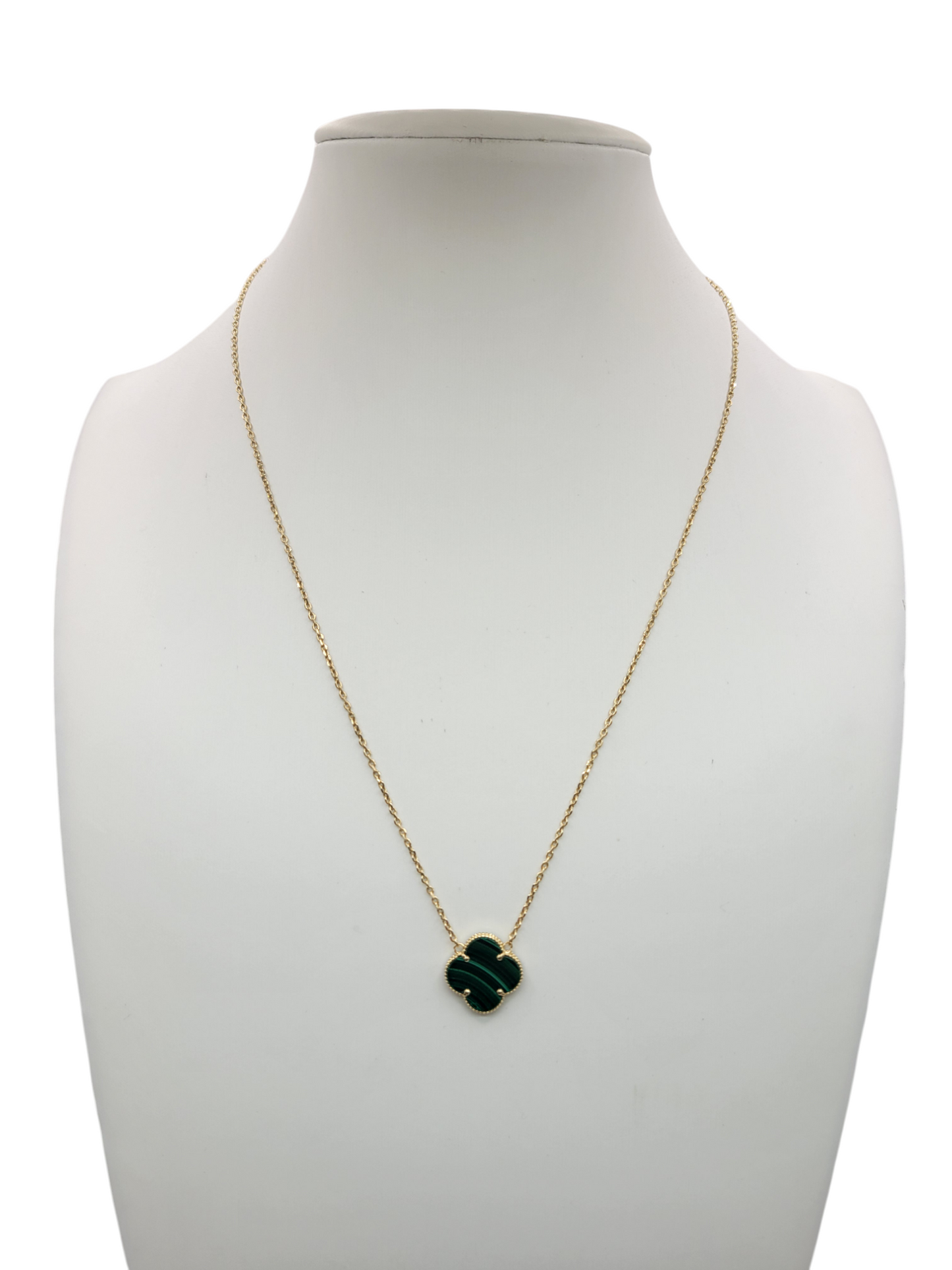 10K Gold Necklace. Green Flower. 18in. 1mm