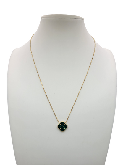 10K Gold Necklace. Green Flower. 18in. 1mm