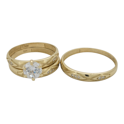 10K gold engagement rings. Trio of rings. Sizes 8 and 11. CZ stone.