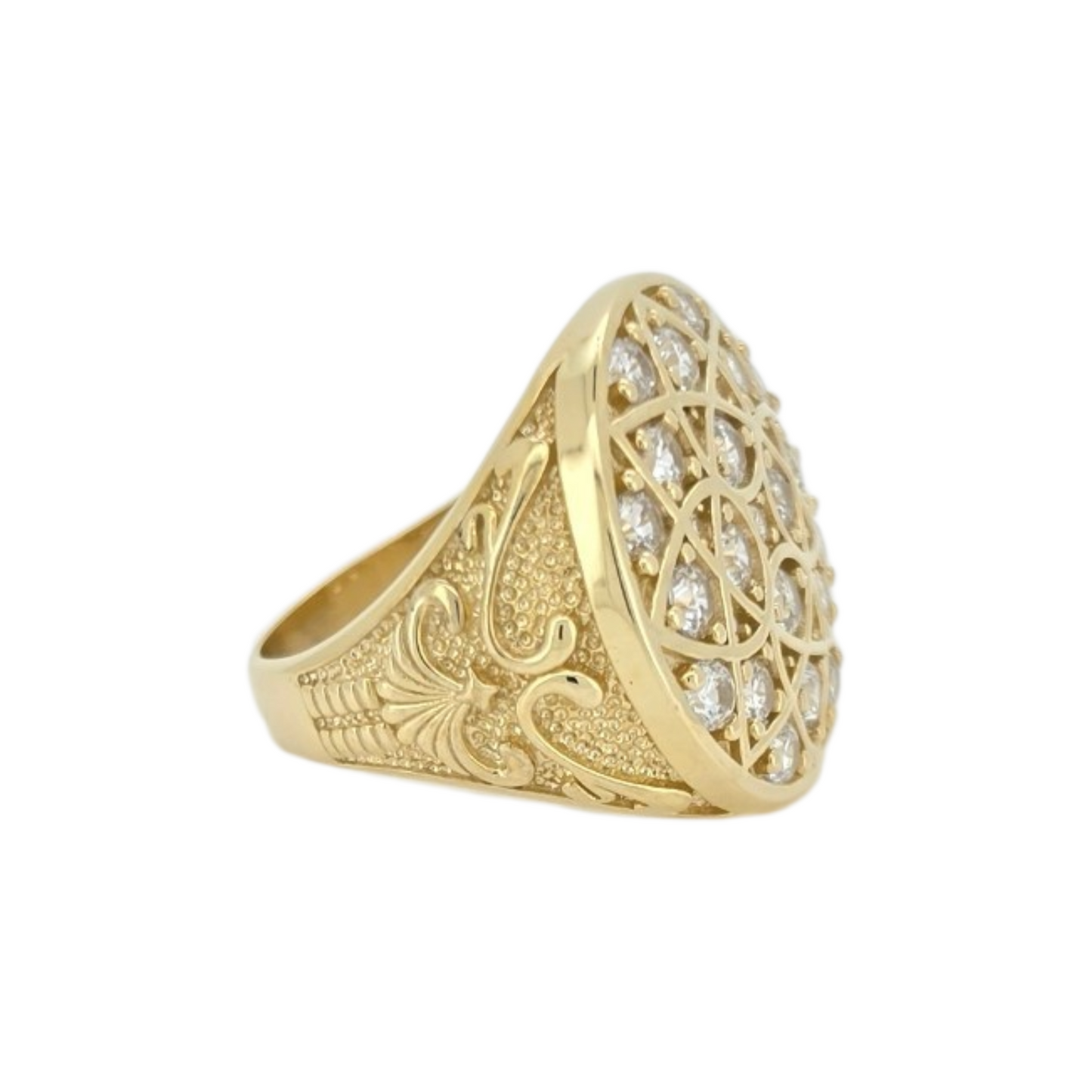 10K Gold Rosette Ring. Size 10. CZ Stones