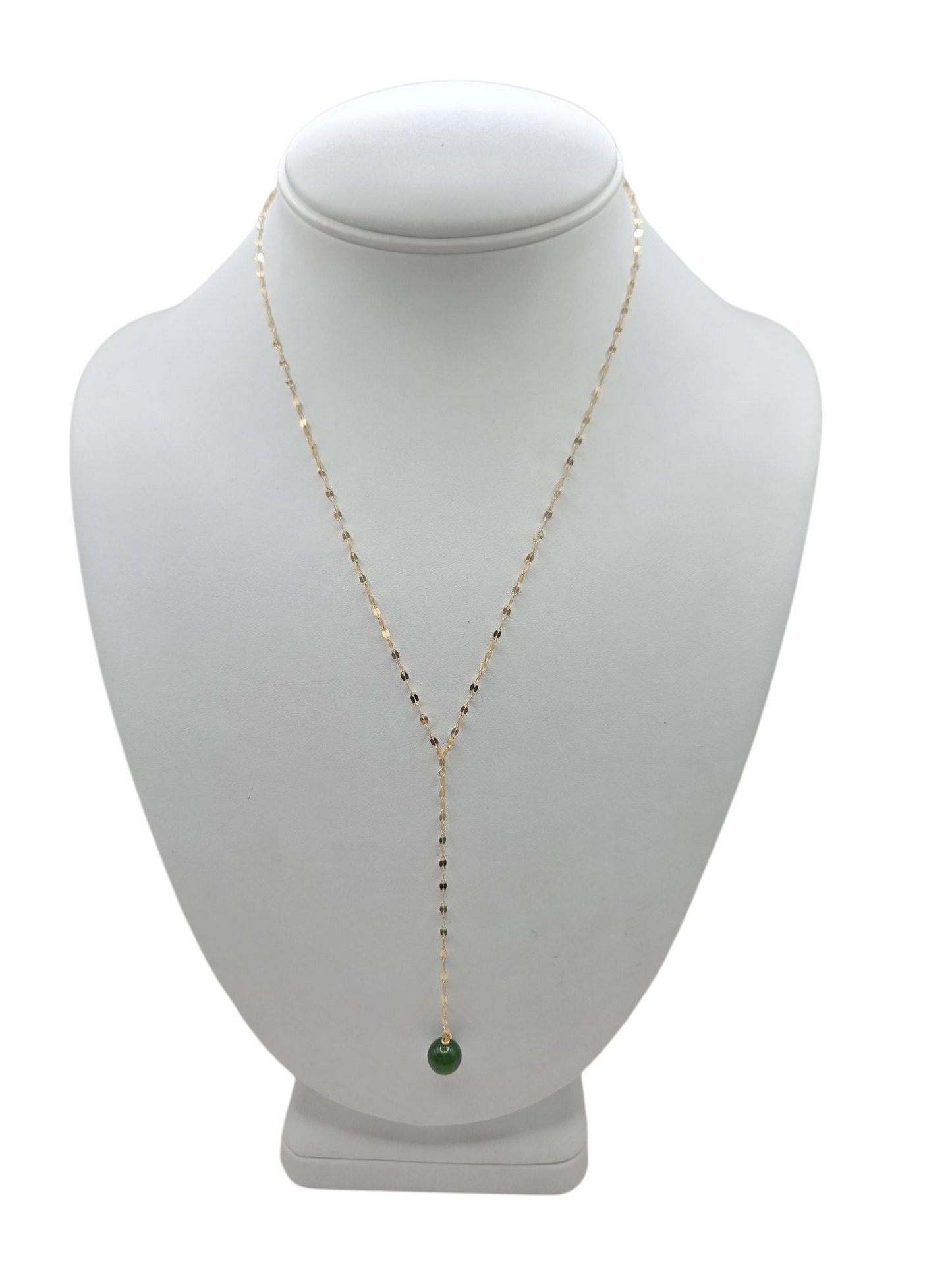 Gold necklace 14K . green pearl . 24in. 1mm