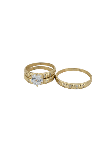 10K gold wedding rings. Trio of rings. Women's size 6.5. Men's size 9.5 .CZ stones