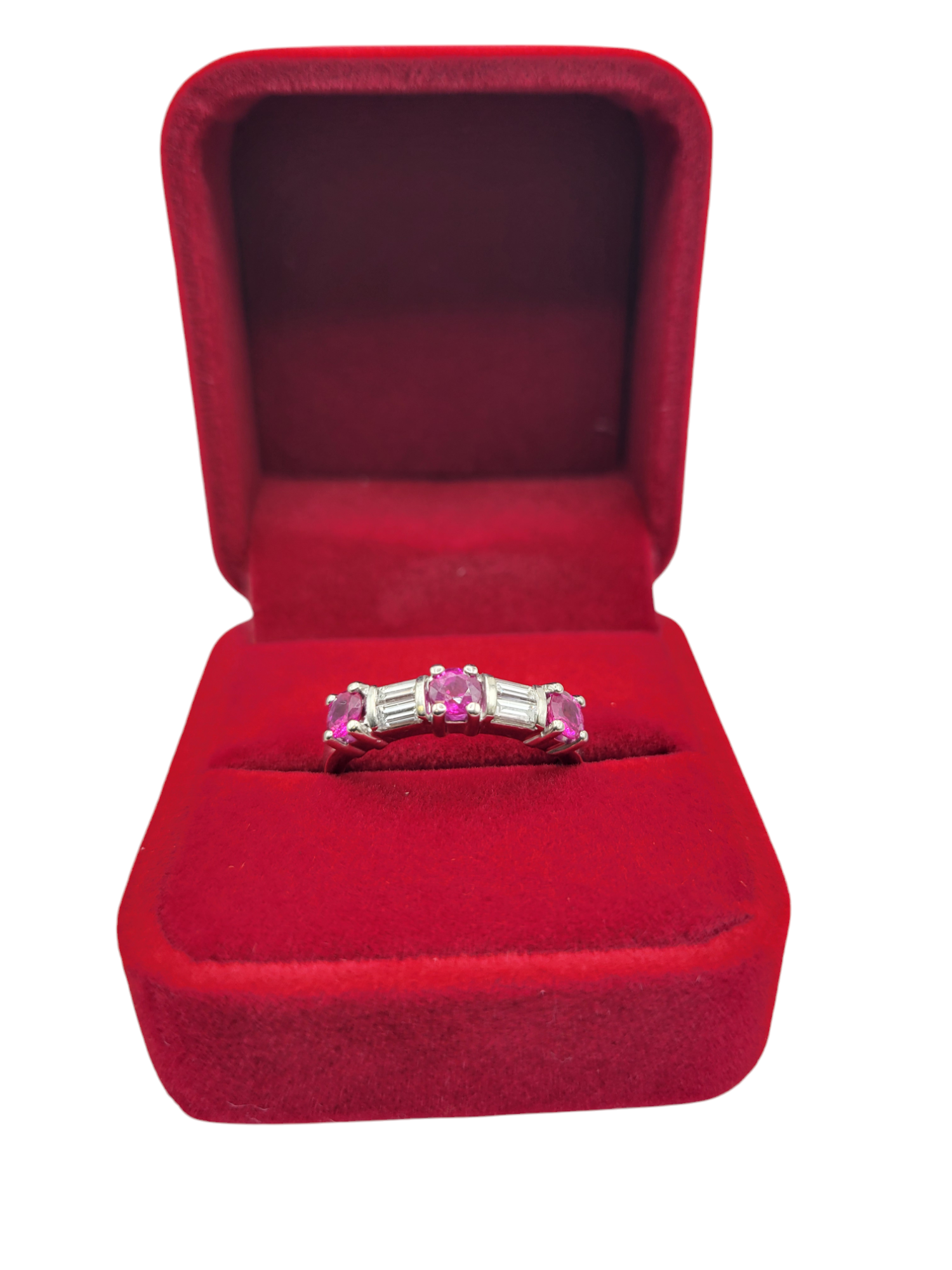 14K white gold ring with a ruby stone and 0.40ctw real diamonds. Size 9