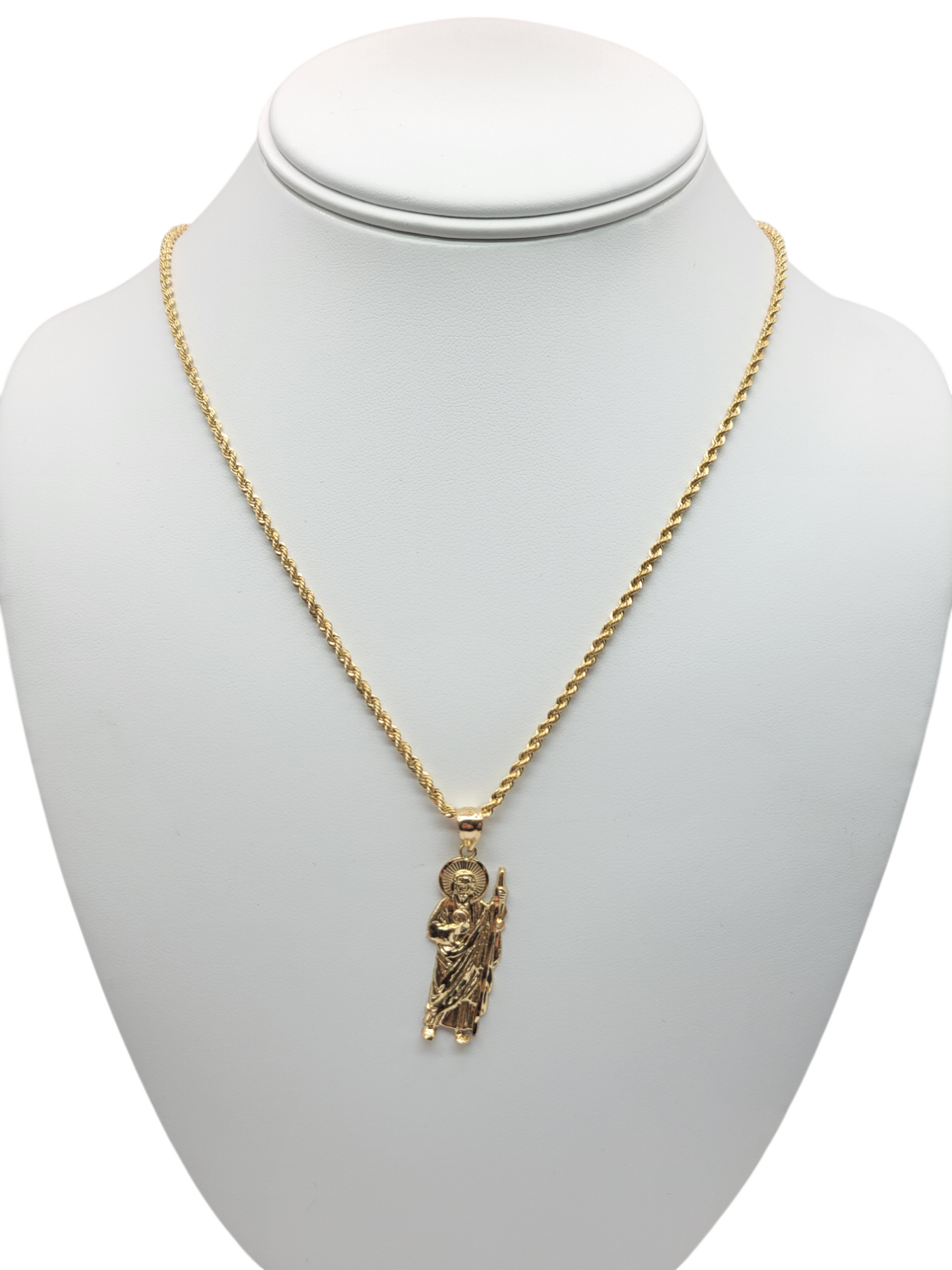 10K gold rope chain. Saint Jude pendant. 24in.  2mm