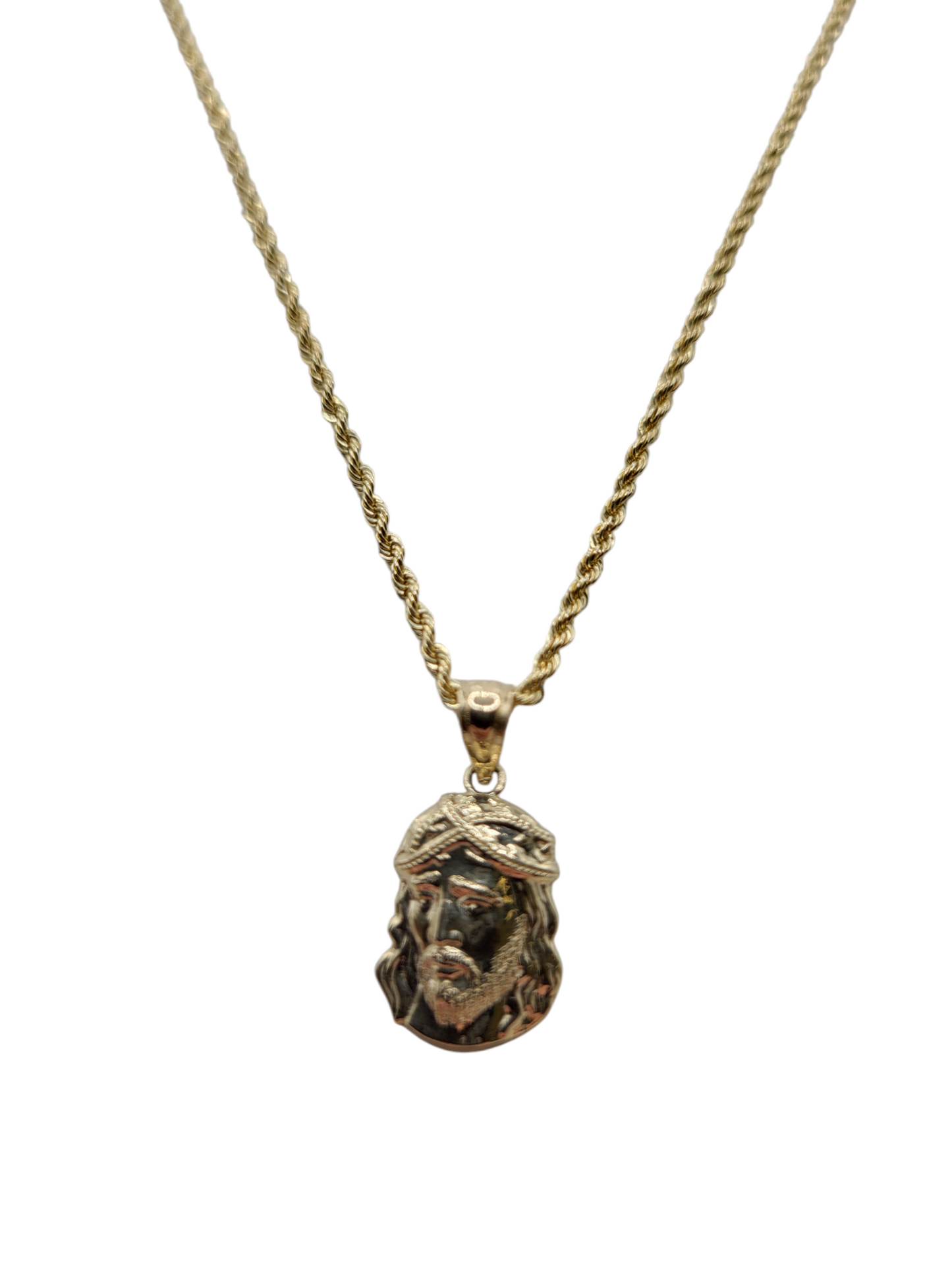 10K Gold Rope Chain. Jesus Face. 24in. 2mm
