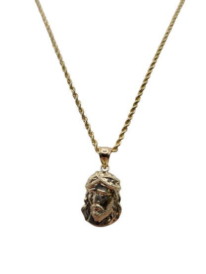 10K Gold Rope Chain. Jesus Face. 24in. 2mm