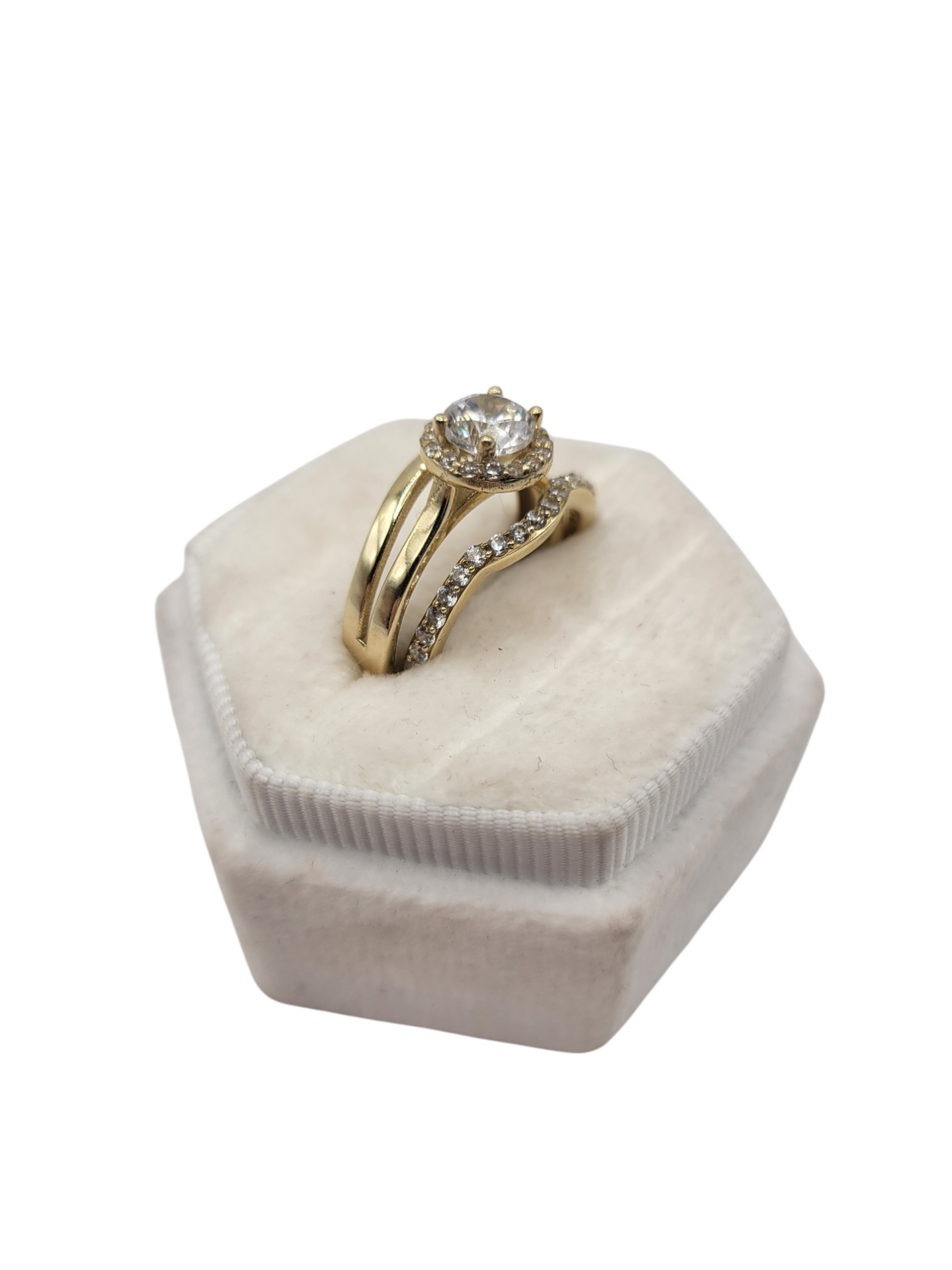 10K Gold Engagement Rings, Duo, CZ Stone, Size 6.5