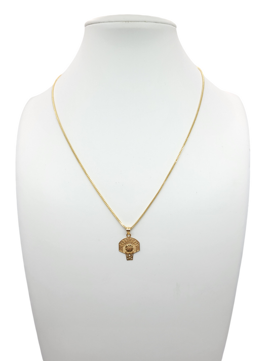 14K Gold Franco Chain. Basketball Pendant. 18in. 1.5mm