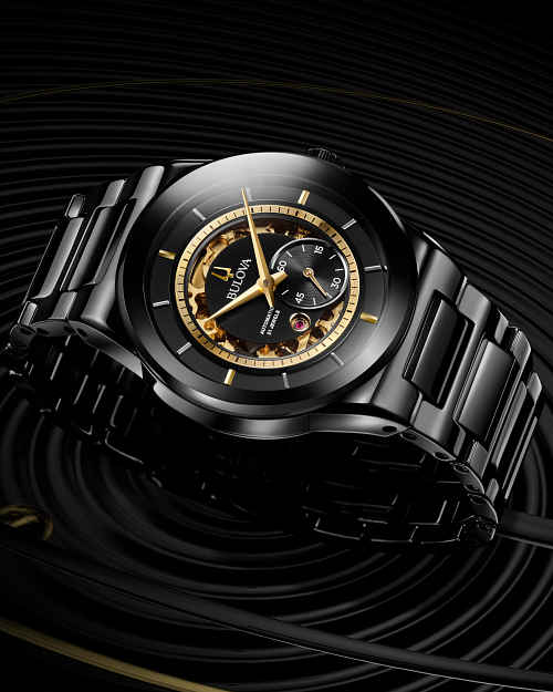 Bulova Men's Modern Millenia 3-Hand Automatic Ceramic Watch, Open Aperture, Edge-to-Edge Crystal