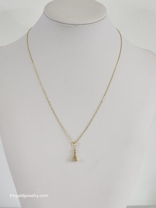 14k gold chain with tower of paris pendant