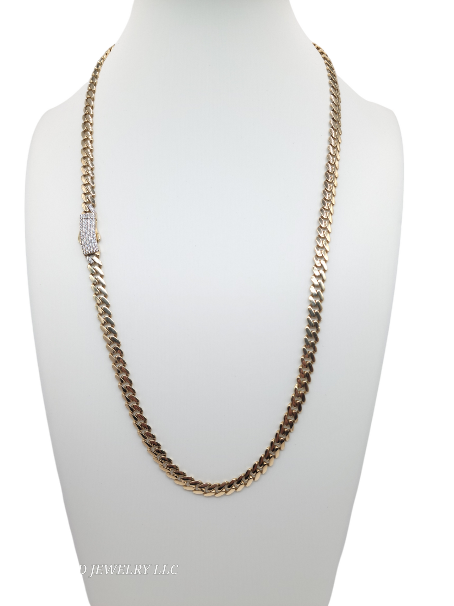 10k Gold Cuban Chain with CZ Stones 24in 7mm