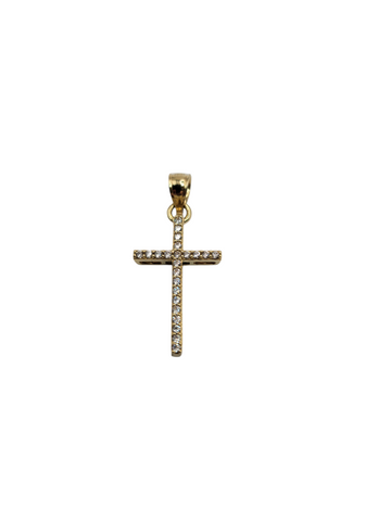 10K gold cross pendant with CZ stone