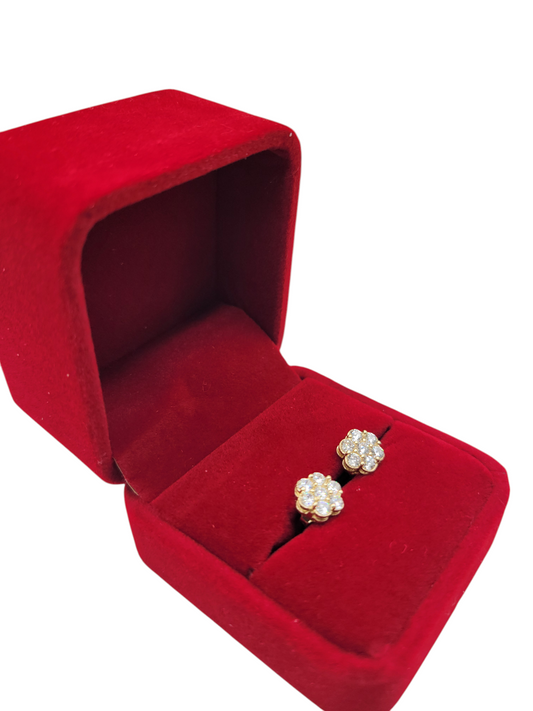 10K gold flower earrings with CZ stones