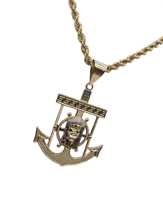 10K Gold Plain Rope Chain, 22in, 5mm Jesus pendat