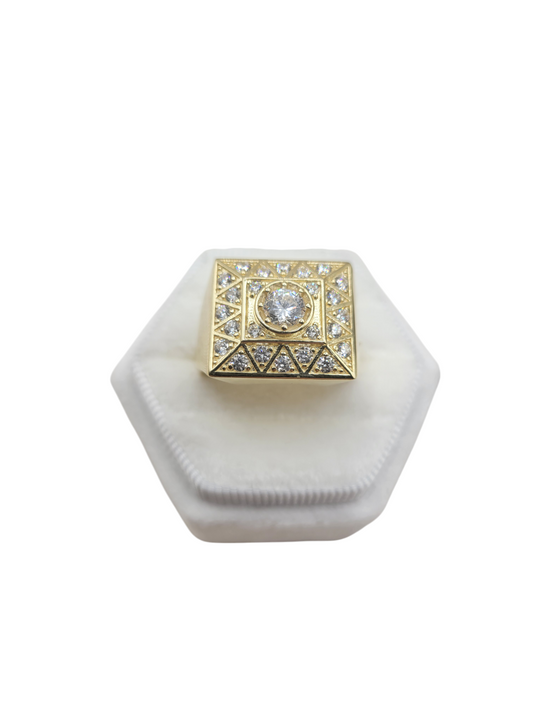 10K gold ring. Square rosette with center stone CZ. Size 10