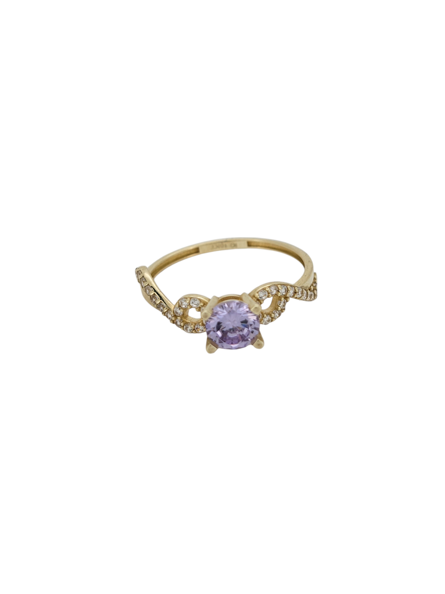 10K gold ring. Round violet stone. CZ stones. Size 7