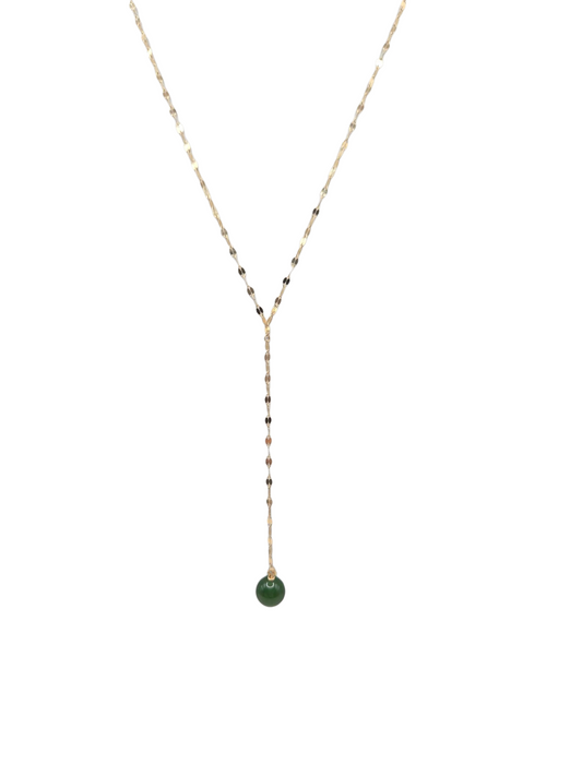 Gold necklace 14K . green pearl . 24in. 1mm