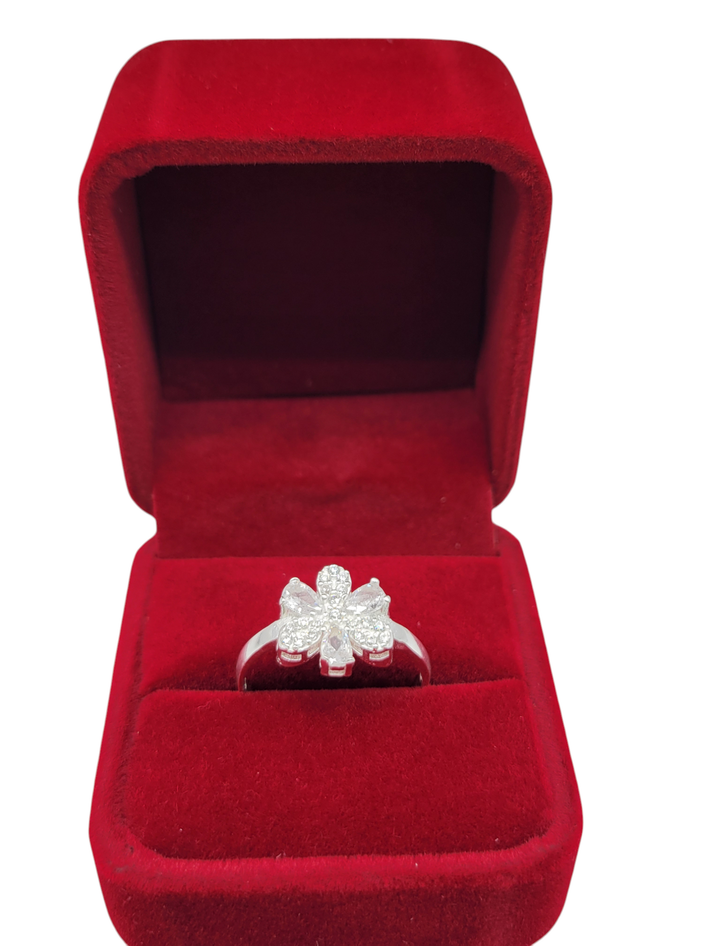 925 silver ring. Flower with white CZ stone. Size 9.5
